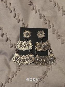 Gabriella Yazzie Stamped vintage sterling silver chandelier earrings Native