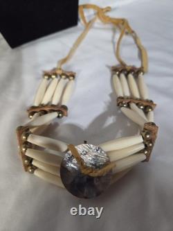 Genuine, Vintage Native American Tiered Bone Choker withAbalone Pendant (300)