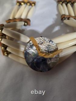 Genuine, Vintage Native American Tiered Bone Choker withAbalone Pendant (300)