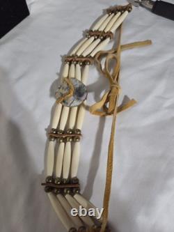 Genuine, Vintage Native American Tiered Bone Choker withAbalone Pendant (300)