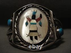 Gigantic Vintage Navajo Persin Turquoise Kachina Silver Bracelet