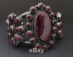 Gorgeous Vintage NAVAJO Sterling Purple Spiny Oyster Cluster Cuff Bracelet