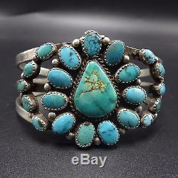 Gorgeous Vintage NAVAJO Sterling Silver & TURQUOISE Cluster Cuff BRACELET