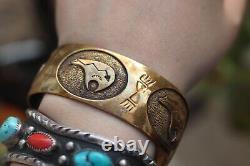 Gorgeous Vintage NAVAJO VIRGIL REEDER bear cuff 12k bracelet GOLD FILLED 35g