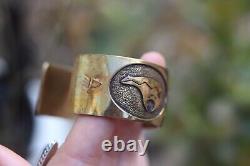 Gorgeous Vintage NAVAJO VIRGIL REEDER bear cuff 12k bracelet GOLD FILLED 35g