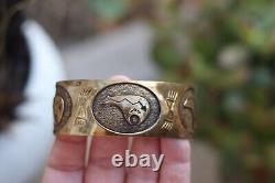 Gorgeous Vintage NAVAJO VIRGIL REEDER bear cuff 12k bracelet GOLD FILLED 35g