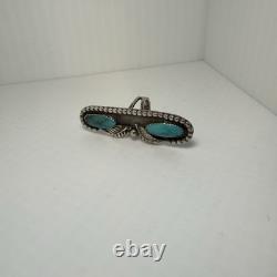 Gorgeous Vintage Native American Size 5.5 STERLING TURQUOISE Long Ring 2.5
