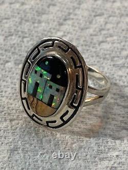 Gorgeous Vintage Navajo Style Sterling Silver Multicolored Ring Size8