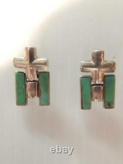 Gorgeous Vintage Santo Domingo Pueblo Indian Sterling Silver Turquoise Earrings