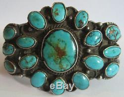 Gorgeous Wide Vintage Navajo Indian Silver Multi Turquoise Cuff Bracelet