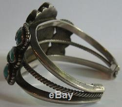 Gorgeous Wide Vintage Navajo Indian Silver Multi Turquoise Cuff Bracelet