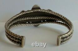 Great 1930's Vintage Navajo Indian Silver Twisted Wire Turquoise Cuff Bracelet