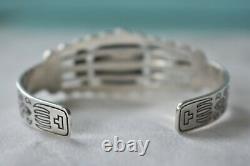 Great Vintage Fred Harvey Era Stamped Coin Silver Turquoise Arrow Cuff Bracelet