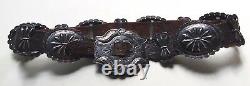 Great Vintage Navajo Indian Leather Ladies Belt With Repousse Silver Conchos