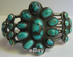 Great Vintage Navajo Indian Silver Multi Turquoise Cuff Bracelet