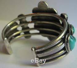 Great Vintage Navajo Indian Silver Multi Turquoise Cuff Bracelet