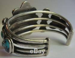 Great Vintage Navajo Indian Silver Multi Turquoise Cuff Bracelet