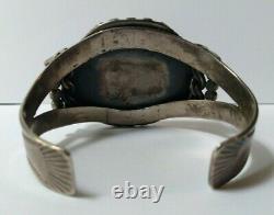 Great Vintage Navajo Indian Silver Scenic Petrified Wood Cuff Bracelet