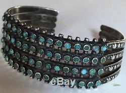 Great Vintage Zuni Indian Silver Four Row Snake Eye Turquoise Cuff Bracelet