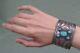 Great Wide 1930's Vintage Navajo Indian Repousee Silver Turquoise Cuff Bracelet
