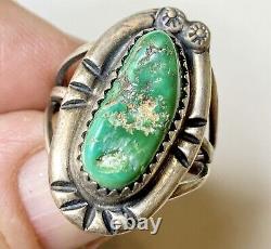 Green Turquoise Ring, Sterling Silver, Sz 5. Vintage Jewelry, Dead Pawn