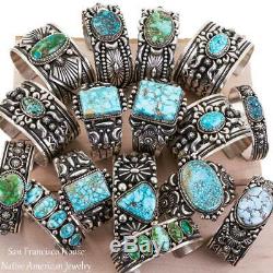 HAPPY PIASSO Turquoise Bracelet Sterling Silver Natural Navajo Kingman Spiderweb