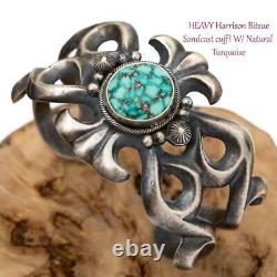 HARRISON BITSUE Turquoise Bracelet Sterling Silver SANDCAST Old Pawn Style