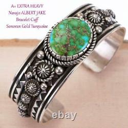 HEAVY Turquoise Bracelet SONORAN GOLD Sterling Silver ALBERT JAKE Native America