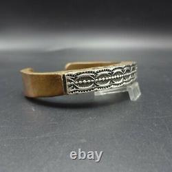 HEAVY Vintage NAVAJO Hand-Stamped COPPER and Sterling Silver Cuff BRACELET 121g