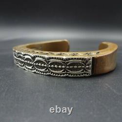 HEAVY Vintage NAVAJO Hand-Stamped COPPER and Sterling Silver Cuff BRACELET 121g