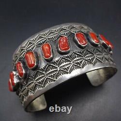 HERBERT RATION Vintage NAVAJO Sterling Silver OLD RED MED CORAL Cuff BRACELET