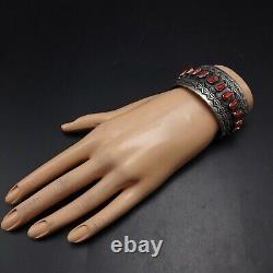 HERBERT RATION Vintage NAVAJO Sterling Silver OLD RED MED CORAL Cuff BRACELET