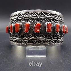 HERBERT RATION Vintage NAVAJO Sterling Silver OLD RED MED CORAL Cuff BRACELET