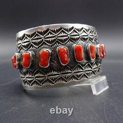 HERBERT RATION Vintage NAVAJO Sterling Silver OLD RED MED CORAL Cuff BRACELET