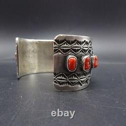 HERBERT RATION Vintage NAVAJO Sterling Silver OLD RED MED CORAL Cuff BRACELET