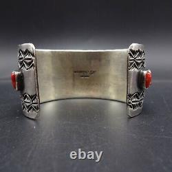 HERBERT RATION Vintage NAVAJO Sterling Silver OLD RED MED CORAL Cuff BRACELET