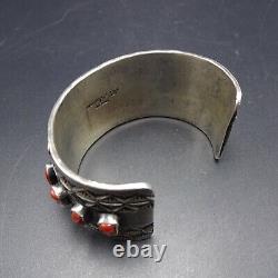 HERBERT RATION Vintage NAVAJO Sterling Silver OLD RED MED CORAL Cuff BRACELET