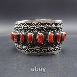 HERBERT RATION Vintage NAVAJO Sterling Silver OLD RED MED CORAL Cuff BRACELET