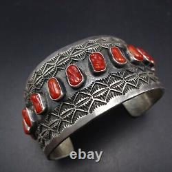 HERBERT RATION Vintage NAVAJO Sterling Silver OLD RED MED CORAL Cuff BRACELET