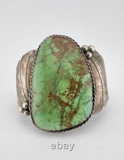 HUGE 2.25 Vtg Navajo Sterling Silver Royston Turquoise Wide Cuff Bracelet -78g