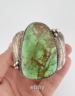 HUGE 2.25 Vtg Navajo Sterling Silver Royston Turquoise Wide Cuff Bracelet -78g