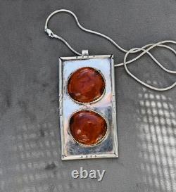 HUGE (4 X 2 inch) Unique Vintage Native American Amber & Sterling Silver 92 grms
