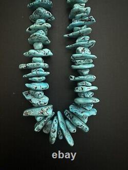 HUGE! Beautiful Vintage Navajo Chunky Kingman Turquoise Necklace 30 257g #232