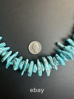 HUGE! Beautiful Vintage Navajo Chunky Kingman Turquoise Necklace 30 257g #232