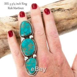 HUGE Navajo Turquoise Ring Sterling Silver RICK MARTINEZ XLong 9 TOTEM TRIO