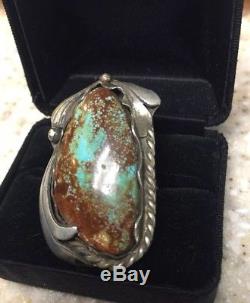 HUGE Old Vintage Kings Manassa Turquoise Navajo Sterling Silver Ring Sz 9.5
