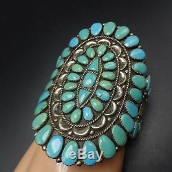 HUGE Signed Vintage ZUNI Sterling Silver TURQUOISE Cluster Cuff BRACELET 70g