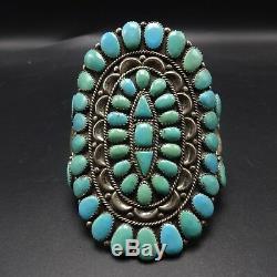 HUGE Signed Vintage ZUNI Sterling Silver TURQUOISE Cluster Cuff BRACELET 70g