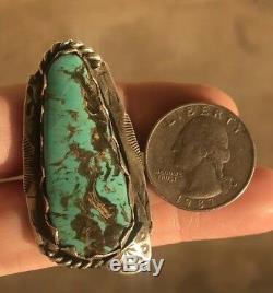 HUGE Sterling Silver Vtg Navajo Blue Brown Matrix Turquoise RingUnisexSz 9.25