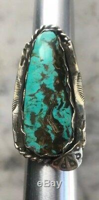 HUGE Sterling Silver Vtg Navajo Blue Brown Matrix Turquoise RingUnisexSz 9.25